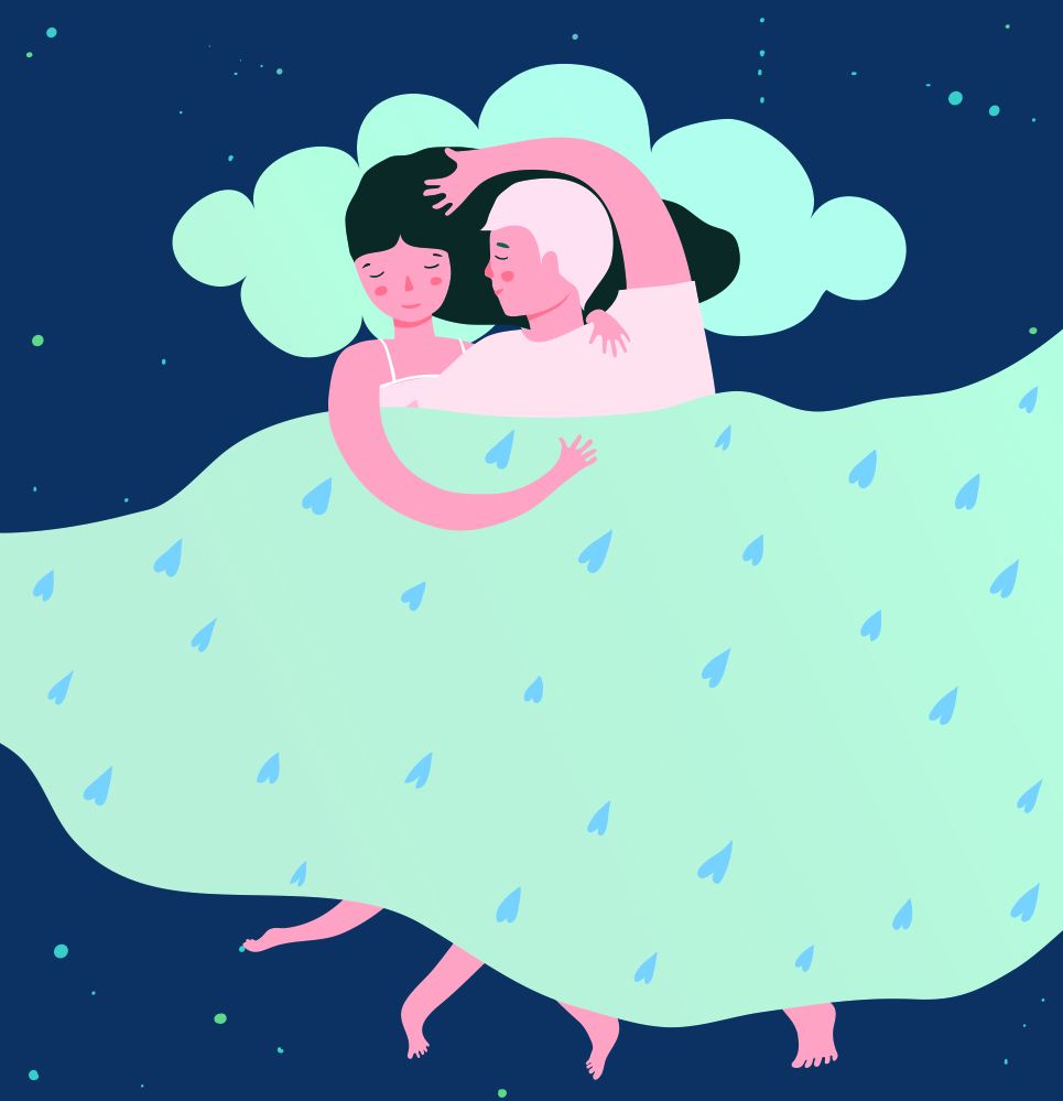 Illustration of couple sleeping, strong marriage, iStock