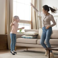 Mom practicing self care during quarantine; dance party