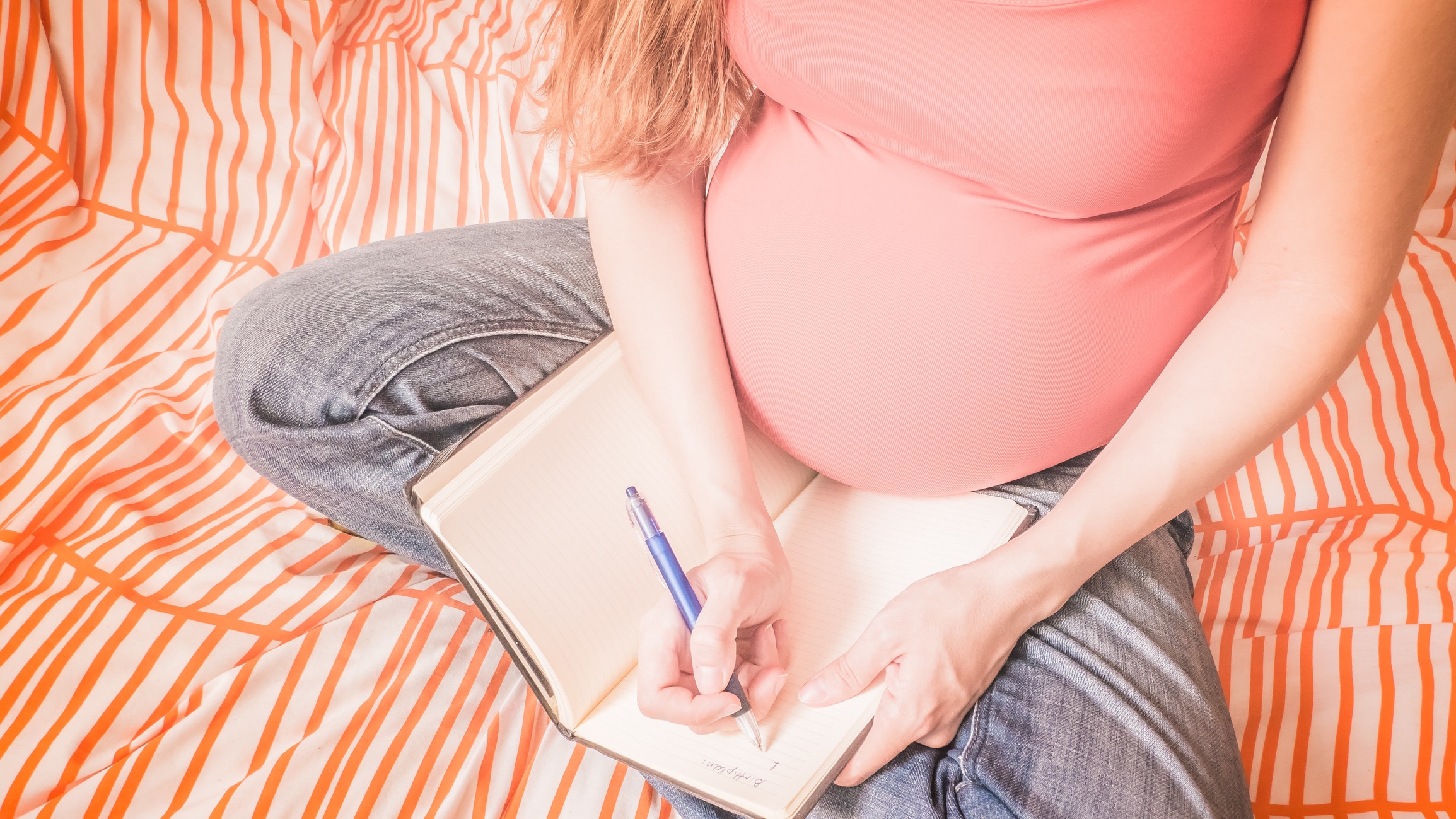 Pregnant woman creating a birth plan