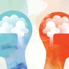 Two heads facing opposite ways due to conflict