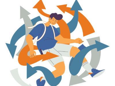 Sound Advice column about alternative treatments for ADHD, iStock illustration, Kid in stress lost in arrows. ADHD concept illustration about school problems and attention deficit hyperactivity disorder