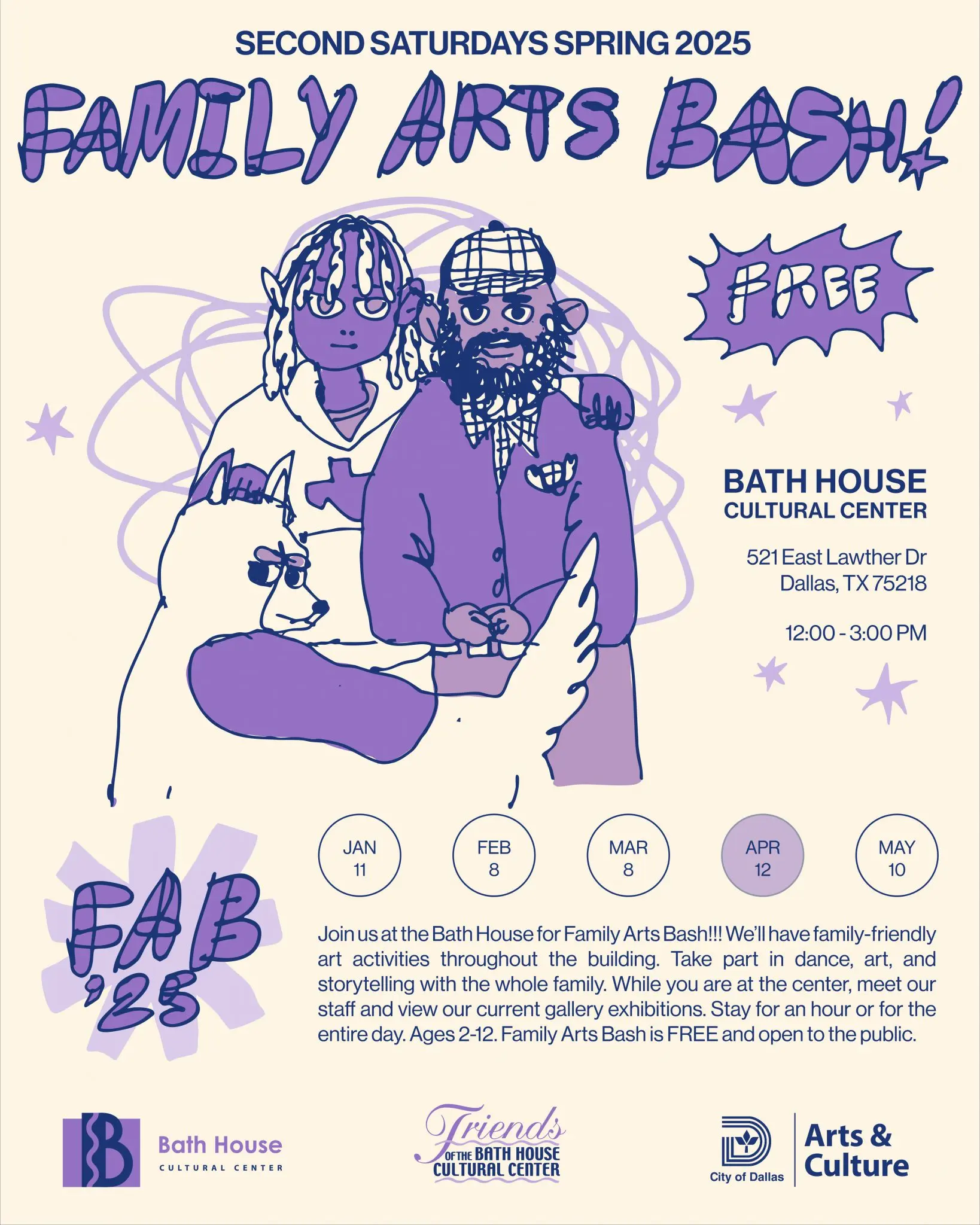 Family Arts Bash, second Saturdays at the Bath House Cultural Center in Dallas
