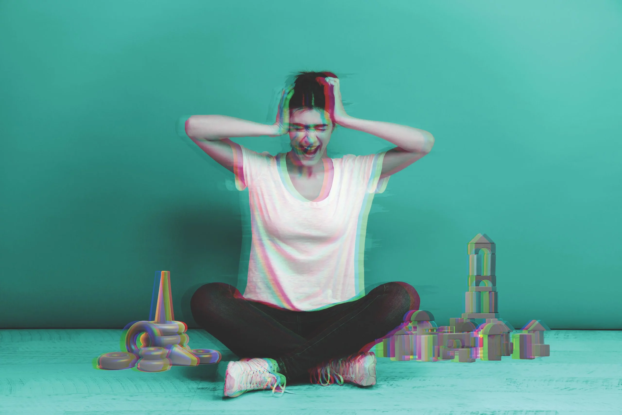 Overstimulated Mom feature article, touched out; image: iStock, photo illustration by Sean Parsons