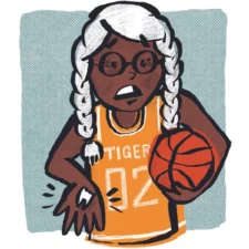 Mary Dunn illustration, for dad humor column Dad Amongst Dudes: Coach's Corner, coaching basketball team