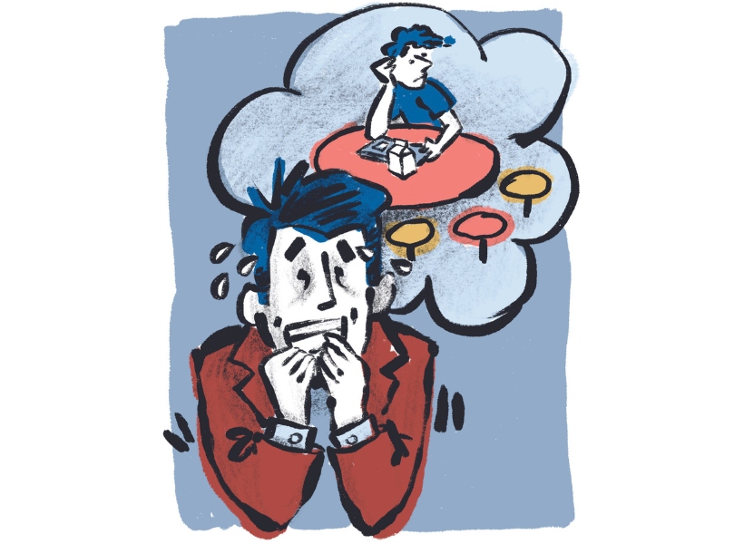 Dad Amongst Dudes: Day 1 Jitters humor column, illustration by Mary Dunn