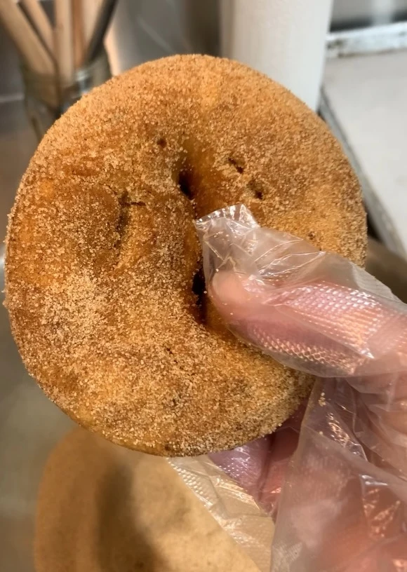 freshly made apple cider donuts at the pumpkin patch at Goober Bub's Orchard & Bakery