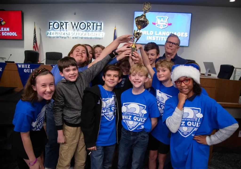 Team of Whiz Quiz students, at Fort Worth ISD middle school