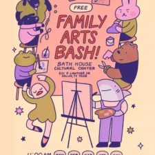 Family Arts Bash poster for Bath House Cultural Center