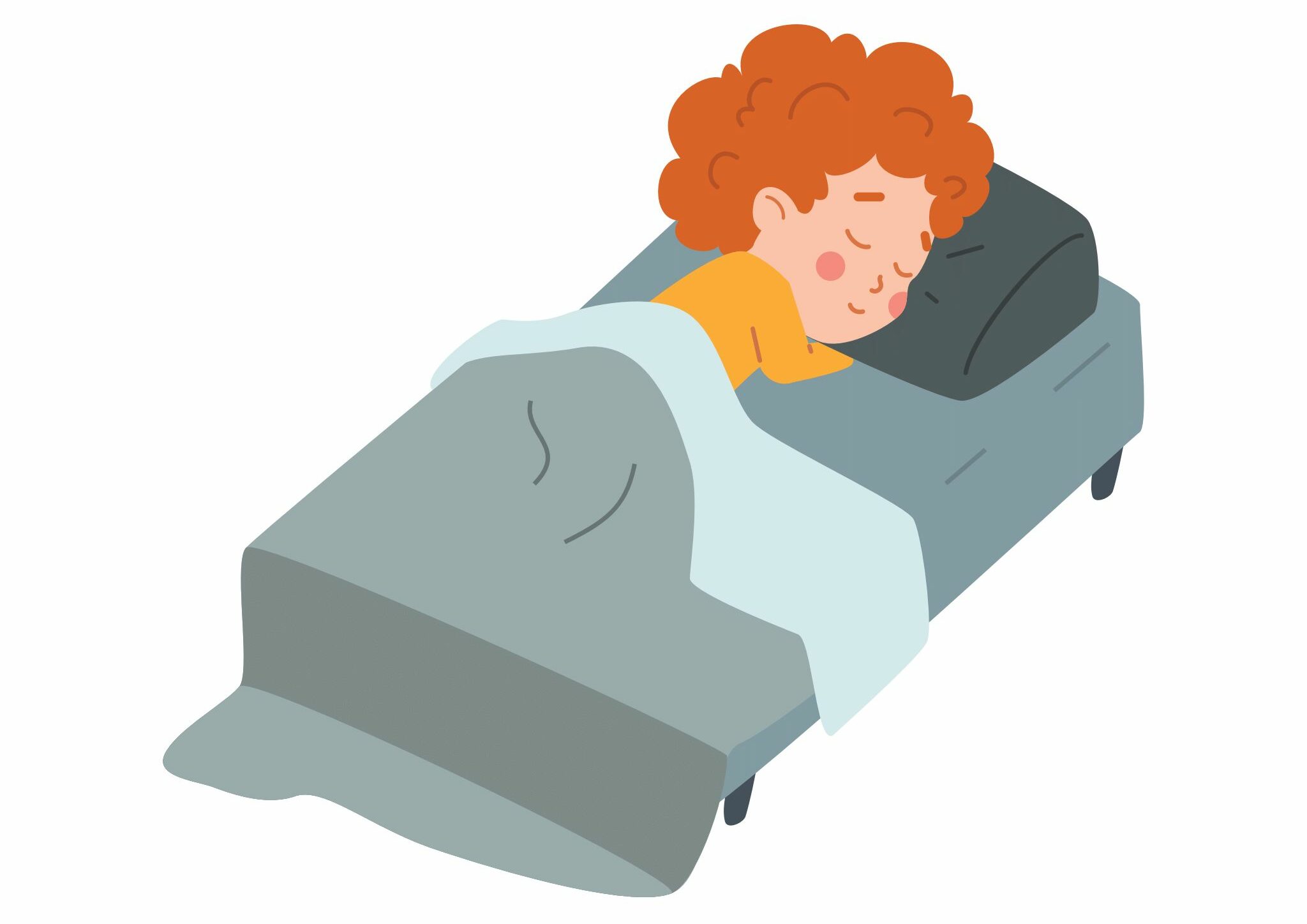 iStock illustration of boy sleeping in bed, for article on bedwetting