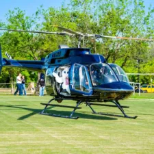 Easter Bunny arrives to an egg hunt via a helicopter, in Little Elm, Texas