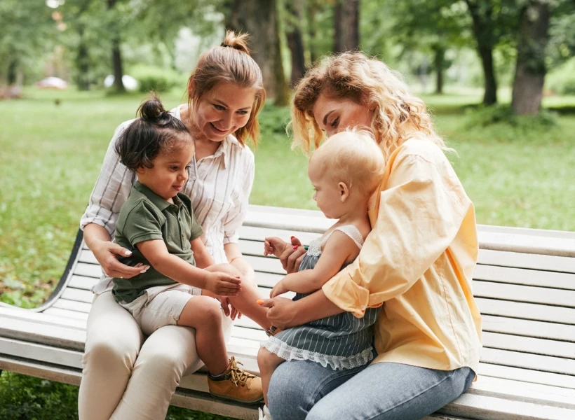 Moms and Daughters Playdate stock photo, for article on why friendships after motherhood are good for you