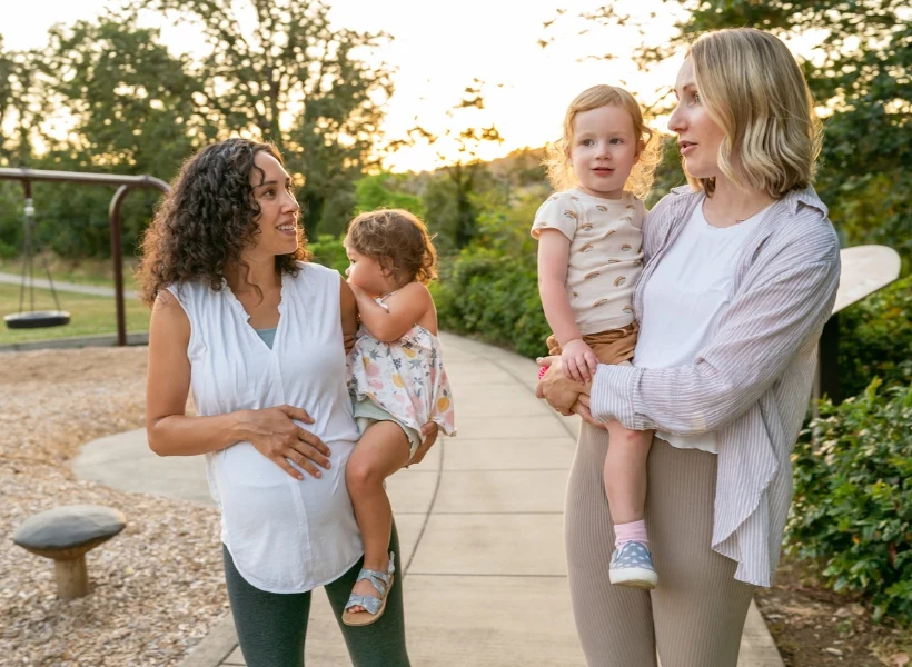 Moms and Daughters Playdate stock photo, for article on why friendships after motherhood are good for you