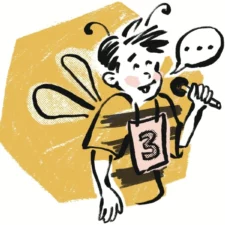 Mary Dunn original illustration for humor column about a child's spelling bee