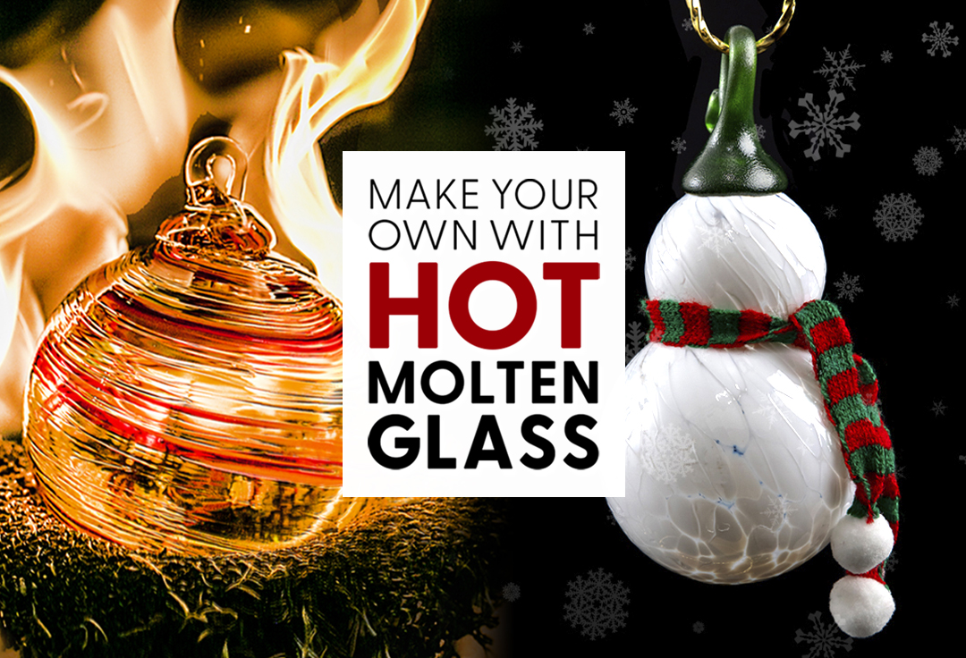 handcrafting Christmas ornament workshops, photo courtesy Vetro Glassblowing