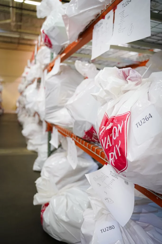 Angel tree bags containing donated Christmas gifts, photo courtesy The Salvation Army