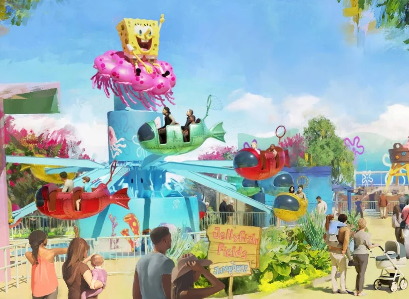 Artist rendering of the SpongeBob Jellyfish Fields ride coming to the Universal Kids Resort in Frisco, Texas, images courtesy Universal Kids Resort