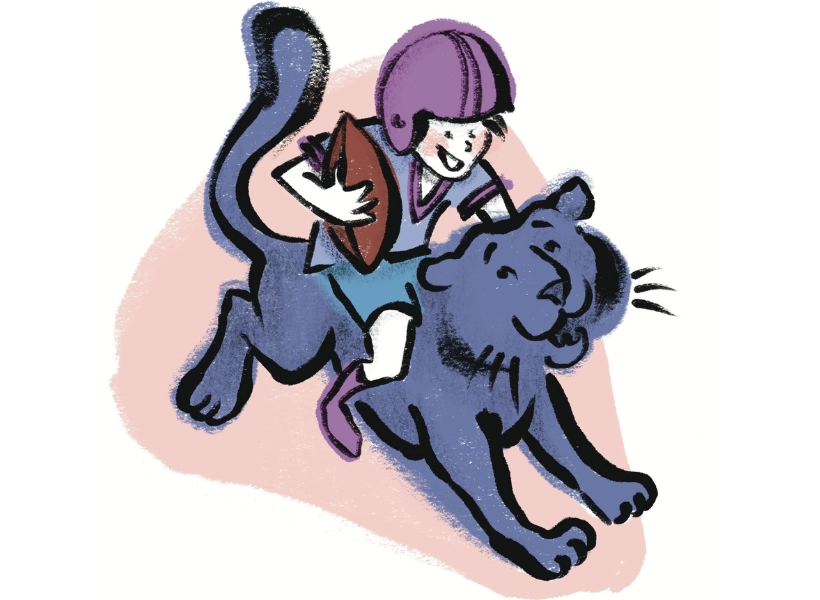 DFWChild's humor columnist Josh Farnsworth's musings over his son's football obsession, Illustration by Mary Dunn