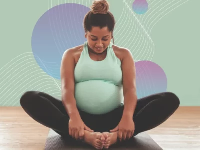 iStock image of pregnant woman stretching, for article on Safe Exercises During Pregnancy and After Baby
