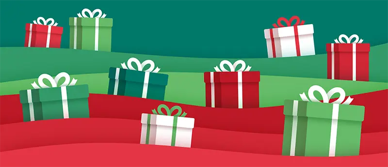 row of Christmas gifts