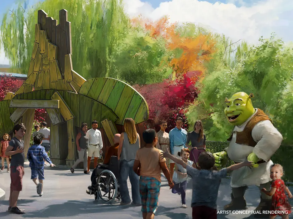 artist conceptual rendering of Shrek land at Universal Kids Resort in Frisco, Texas