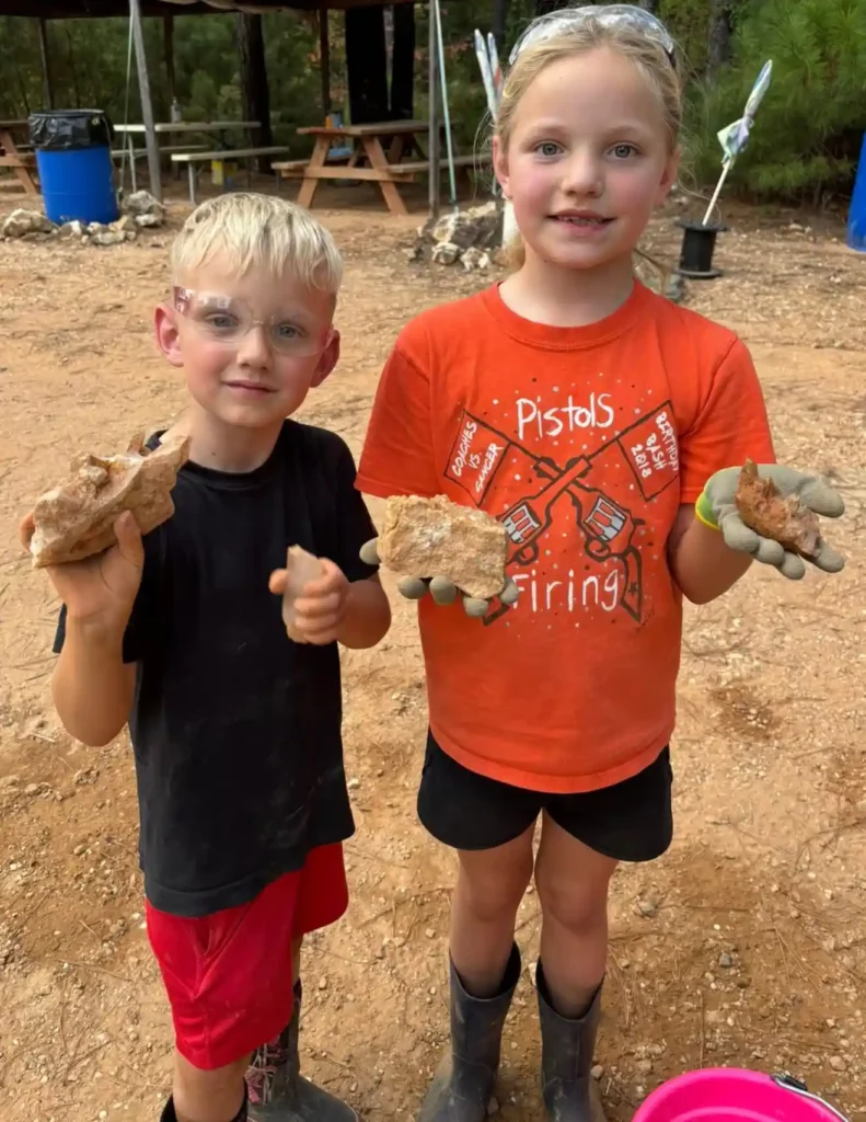 boy and girls with crystals at Avatar Mine in Arkansas