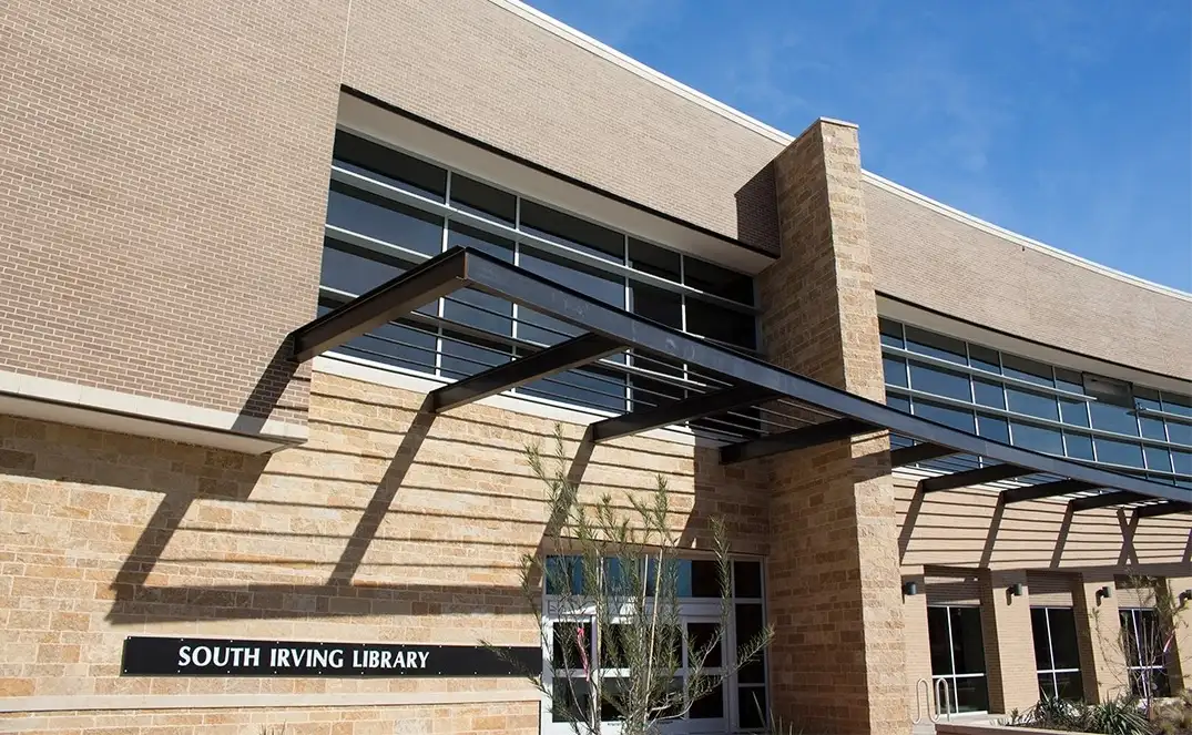 exterior view of the South Irving Library in Irving, Texas