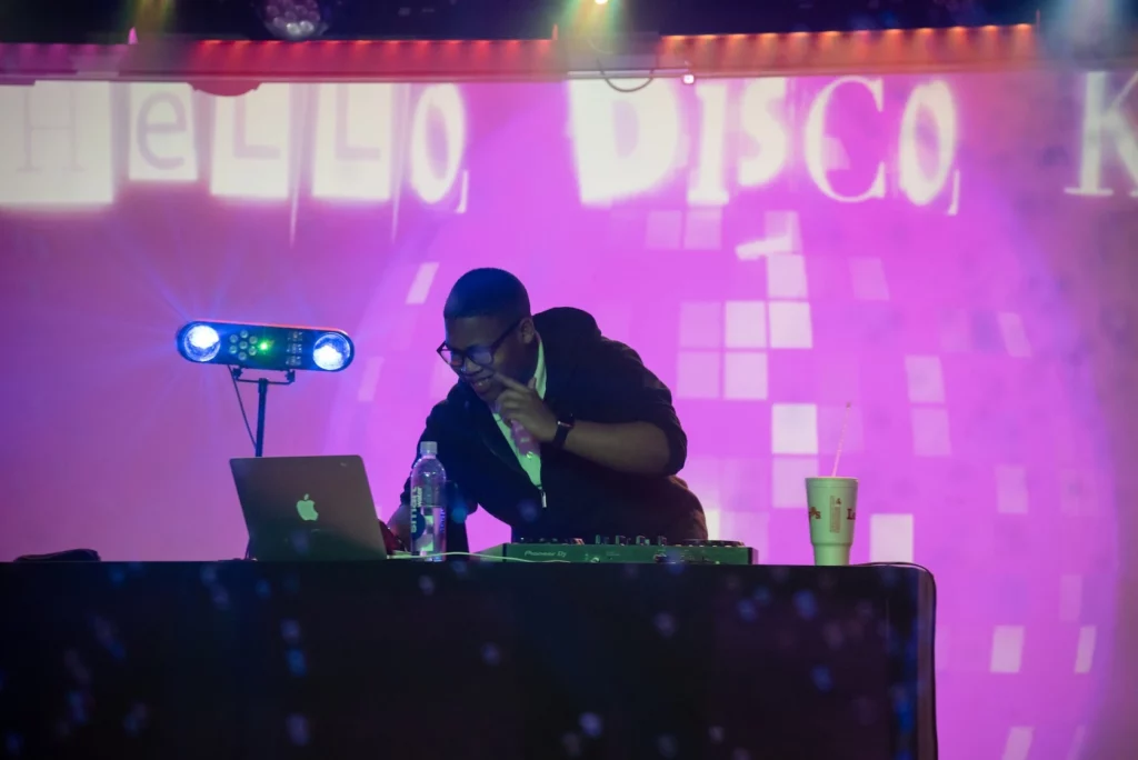 DJ Supremo spinning tunes at Disco Kids Dallas, photo courtesy April Barnes Photography