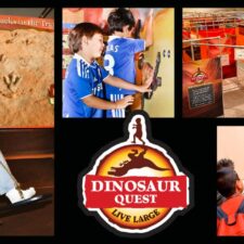 Children enjoying the Dinosaur Quest exhibit in downtown Grapevine