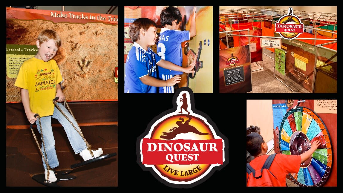 Children enjoying the Dinosaur Quest exhibit in downtown Grapevine