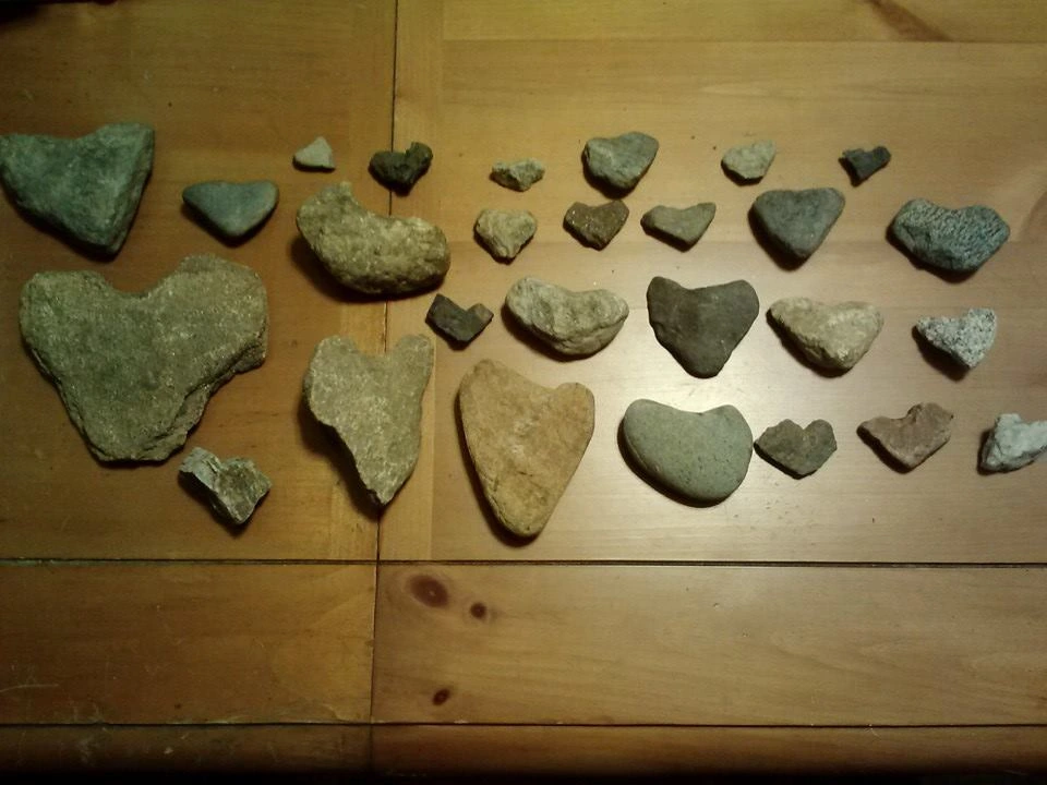 Amanda Collins Bernier's personal collection of heart-shaped rocks
